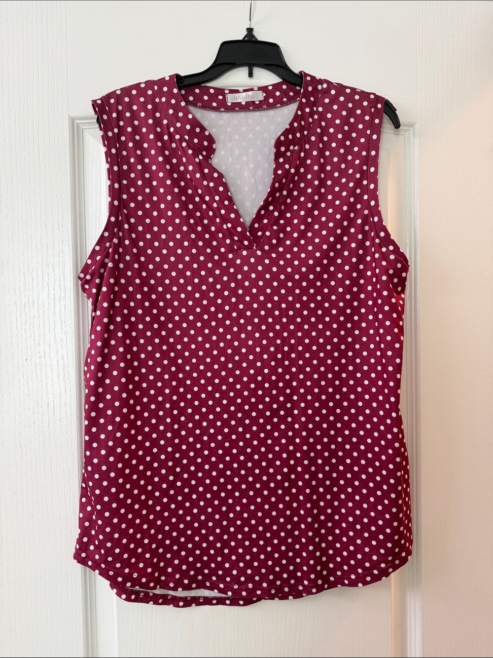 Alife Burgundy Polka Dot Sleeveless Split-Neck Tank